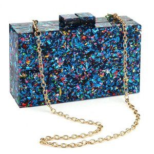 Sequin Acrylic Clutch Box Crossbody Bag Handbag Bridal Party Tail :<
